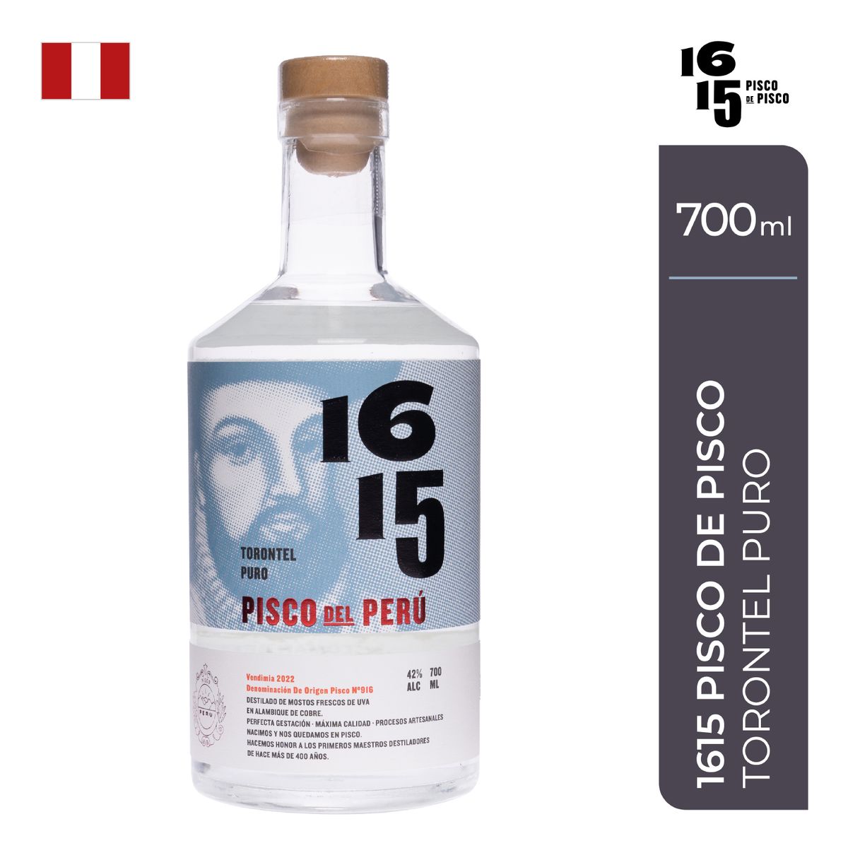 1615 - Pisco Puro Torontel 1615 Botella 700 mL