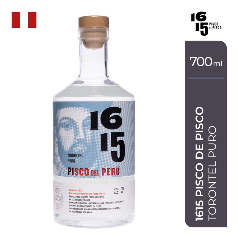 1615 - Pisco Puro Torontel 1615 Botella 700 mL