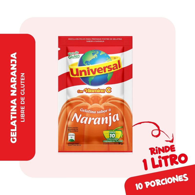 UNIVERSAL - Gelatina Universal Naranja Empaque 38 g