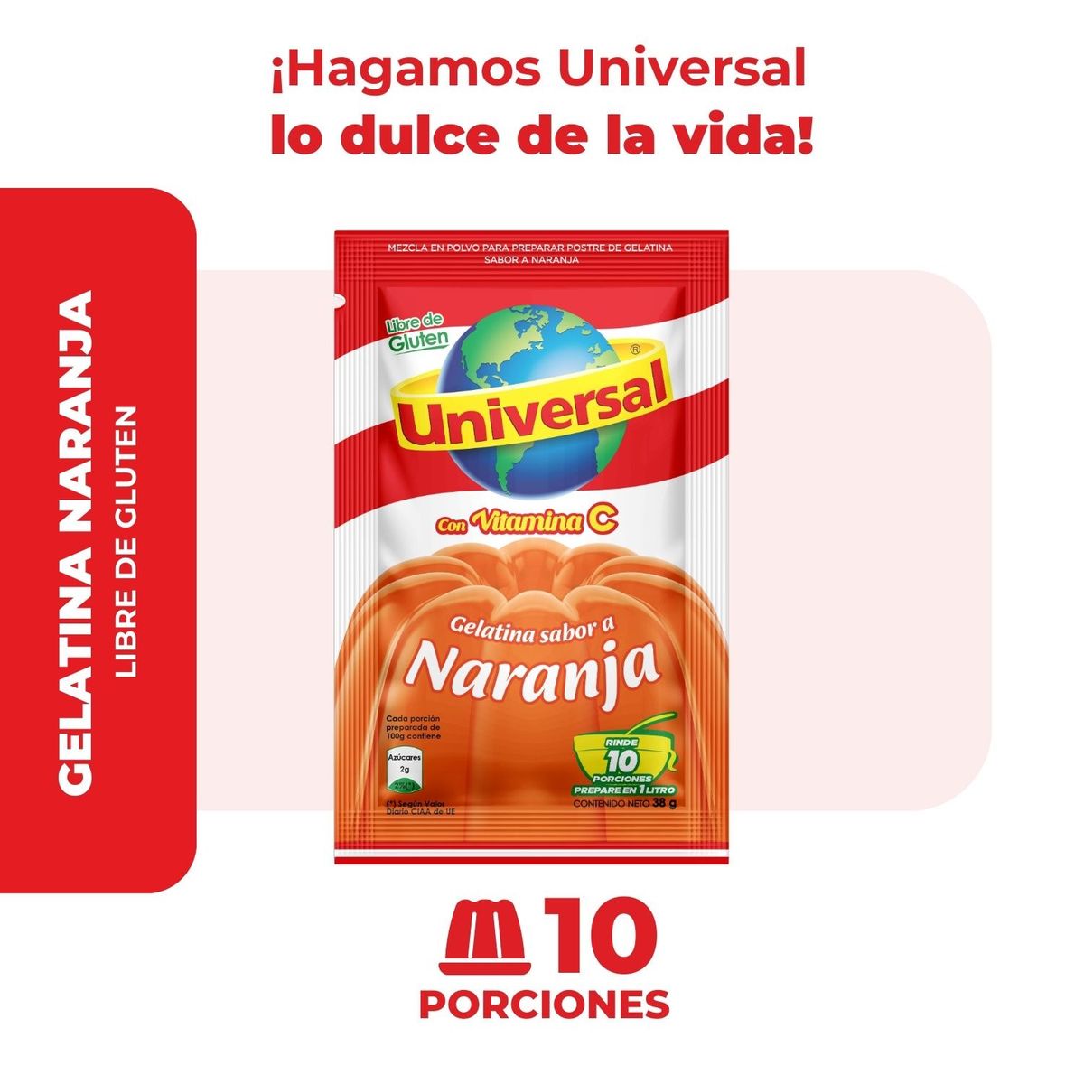 UNIVERSAL - Gelatina Universal Naranja Empaque 38 g