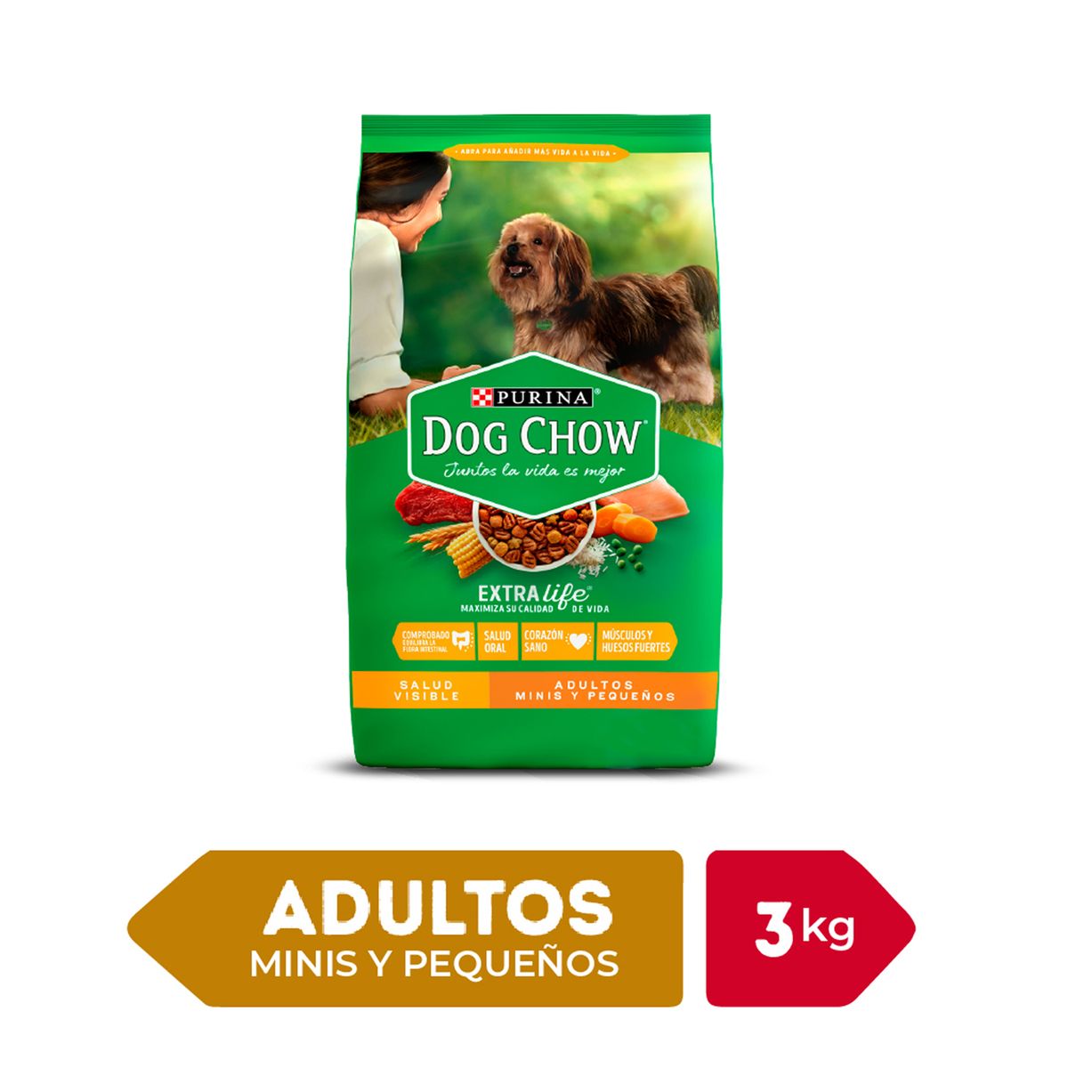 DOG CHOW - Alimento Seco Perros Adultos Mini Pequeño Dog Chow Carne Pollo Bolsa 3 Kg