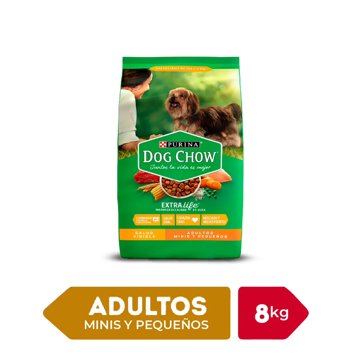 DOG CHOW - Alimento Seco Perros Adultos Mini Pequeño Dog Chow Carne Pollo Bolsa 8 Kg
