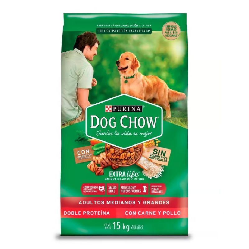 DOG CHOW - Alimento para perros Dog Chow Extra Life Adulto Mediano Grande sabor Carne Pollo 15kg