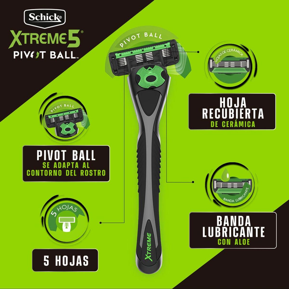SCHICK - Set Máquina de Afeitar Schick Xtreme 5 Pivot Ball + 2 Repuestos