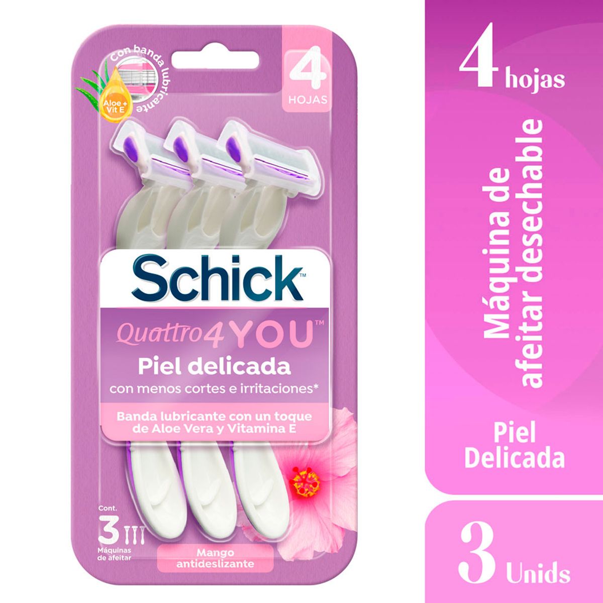 SCHICK - Máquina de Afeitar Schick Quattro Women Piel Delicada Empaque 3 Und