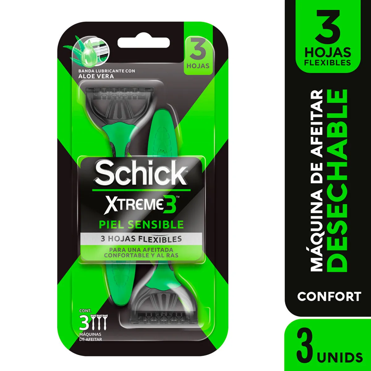 SCHICK - Máquina de Afeitar Schick Xtreme Confort Piel Sensible Empaque 3 Und