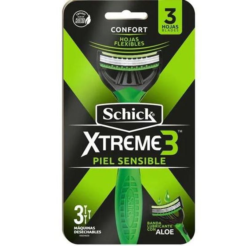 SCHICK - Máquina De Afeitar Schick xtreme3 Piel Sensible Paquete 3 Unidades