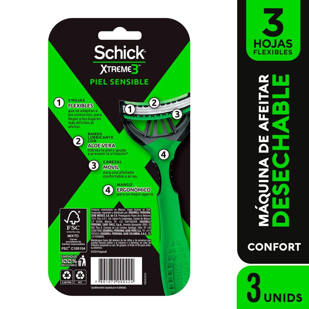 SCHICK - Máquina de Afeitar Schick Xtreme Confort Piel Sensible Empaque 3 Und