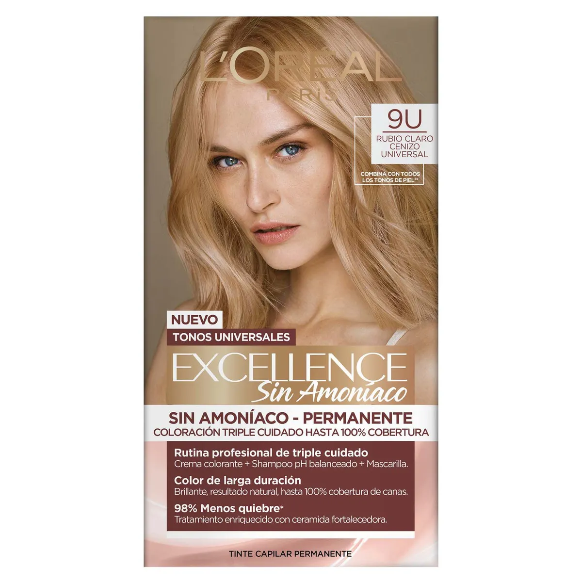 EXCELLENCE - Tinte Excellence Sin Amoniaco Tono 9U Rubio Claro Cenizo Universal