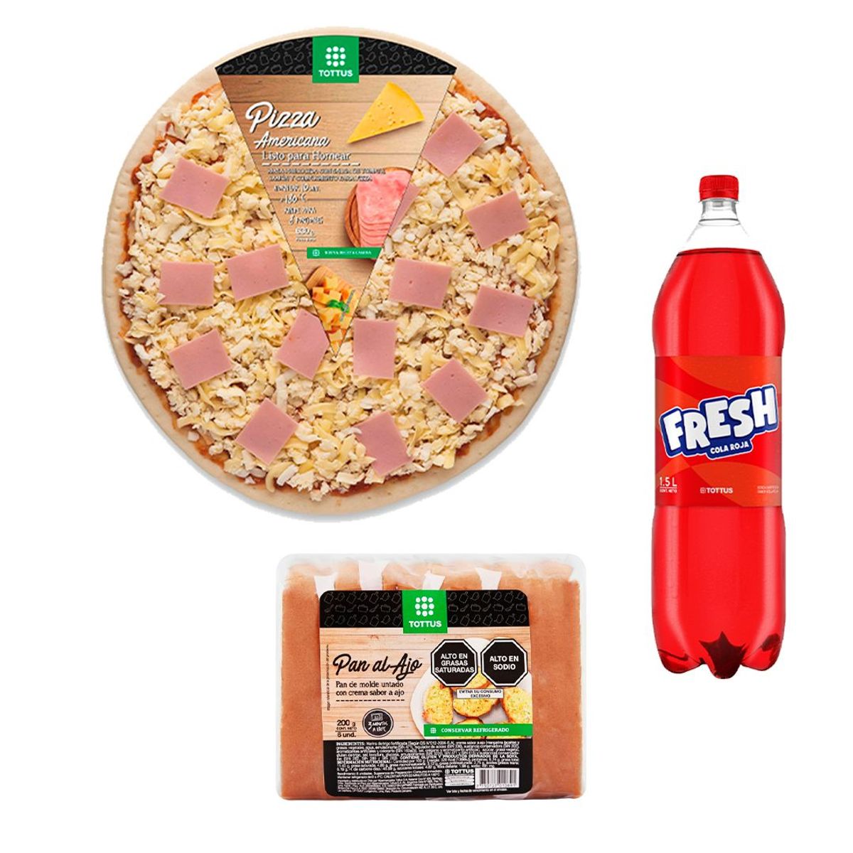 TOTTUS - 1 PIZZA AMERICANA + PAN AL AJO + FRESH 1.5LT