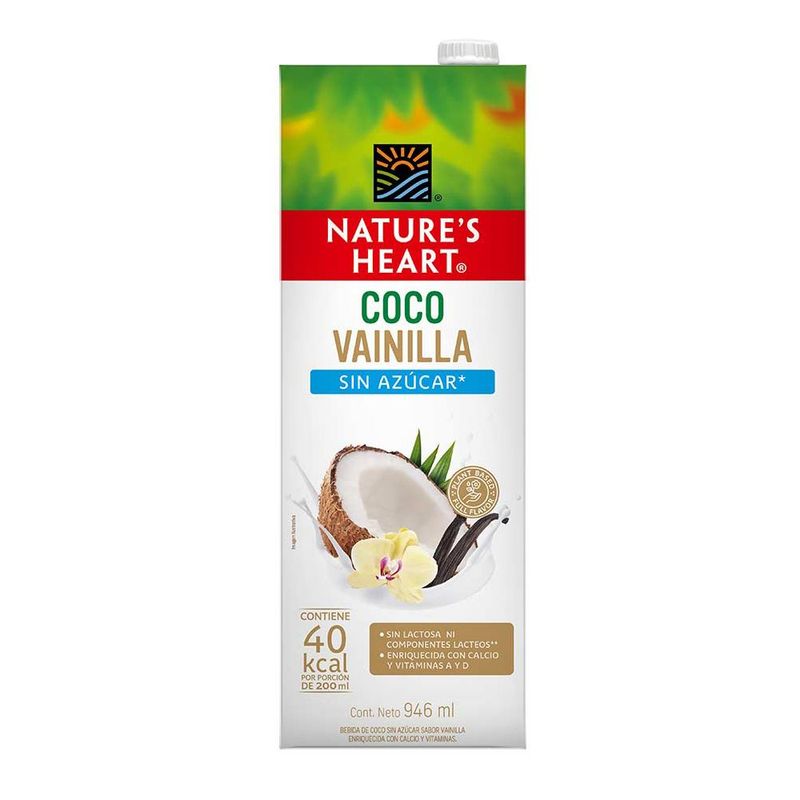 NATURES HEART - Bebida de Coco Sabor Vainilla Nature's Heart sin Azúcar 946 mL