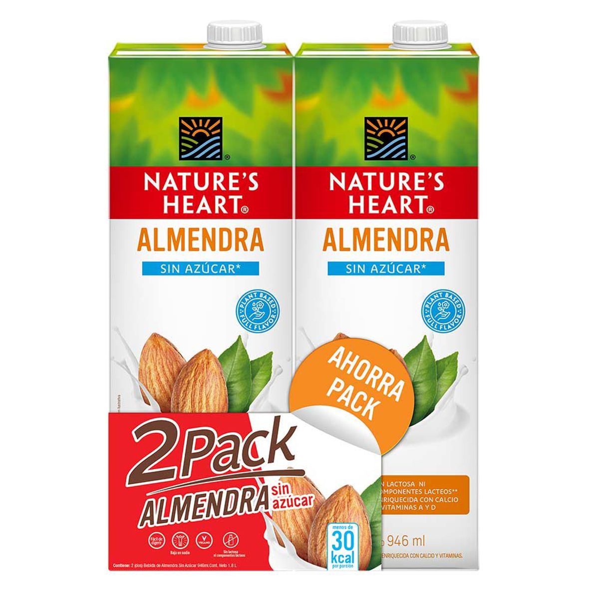 NATURES HEART - Bebida de Almendra Sin Azúcar Nature’s Heart Pack 2 Botellas 946 mL