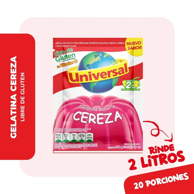 UNIVERSAL - Gelatina Universal Sabor Cereza Empaque 130 g