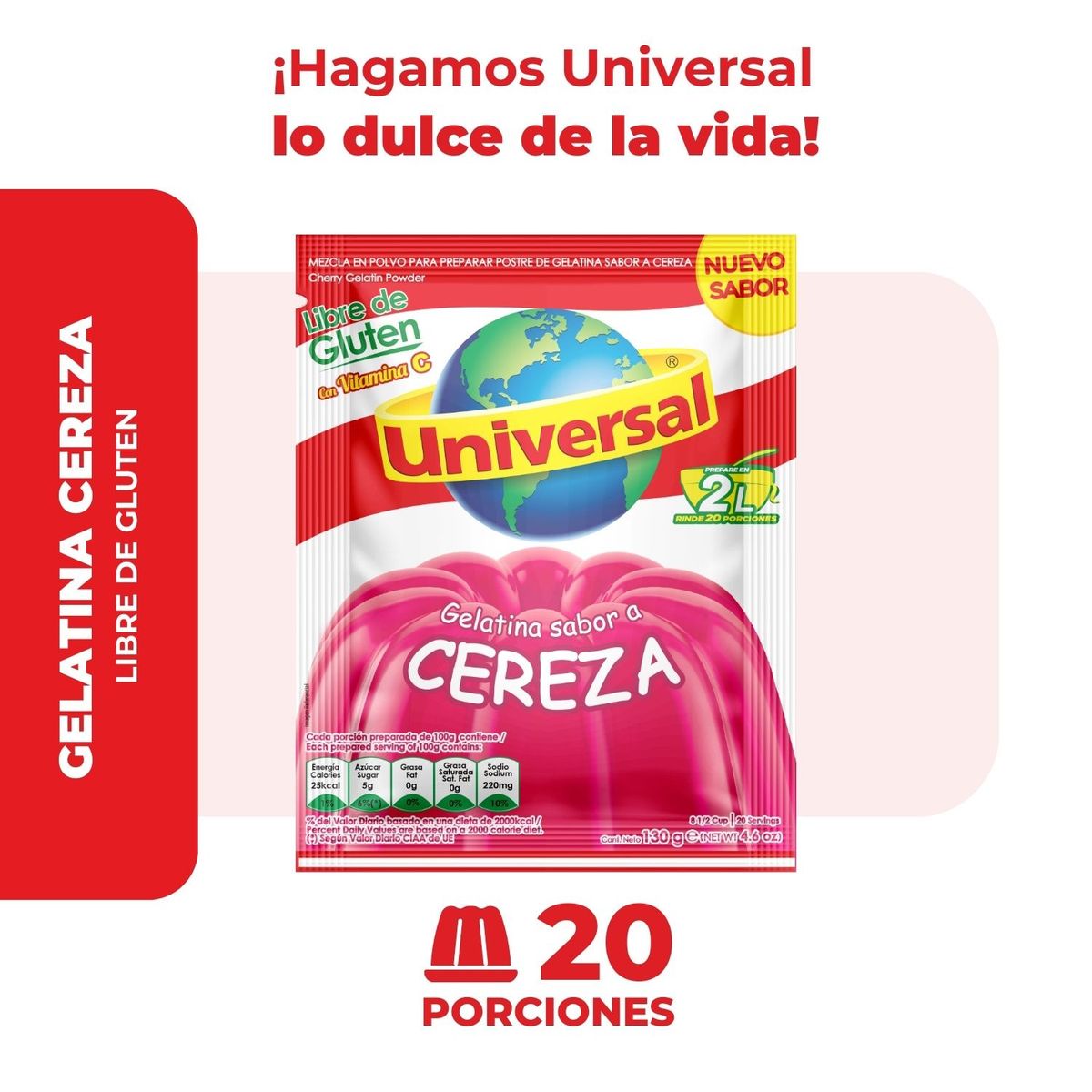 UNIVERSAL - Gelatina Universal Sabor Cereza Empaque 130 g