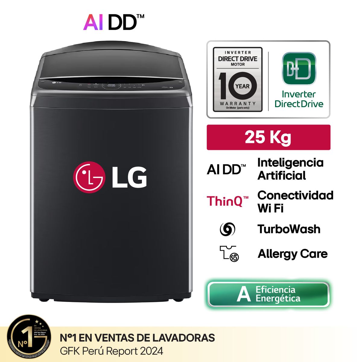 LG - Lavadora 25 Kg Ai Dd