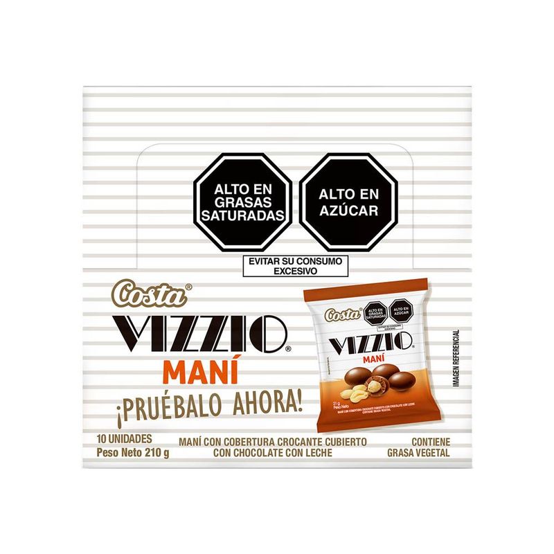 COSTA - Mani Vizzio Cubierto Chocolate C/Lch 21 g X 10 Unidades