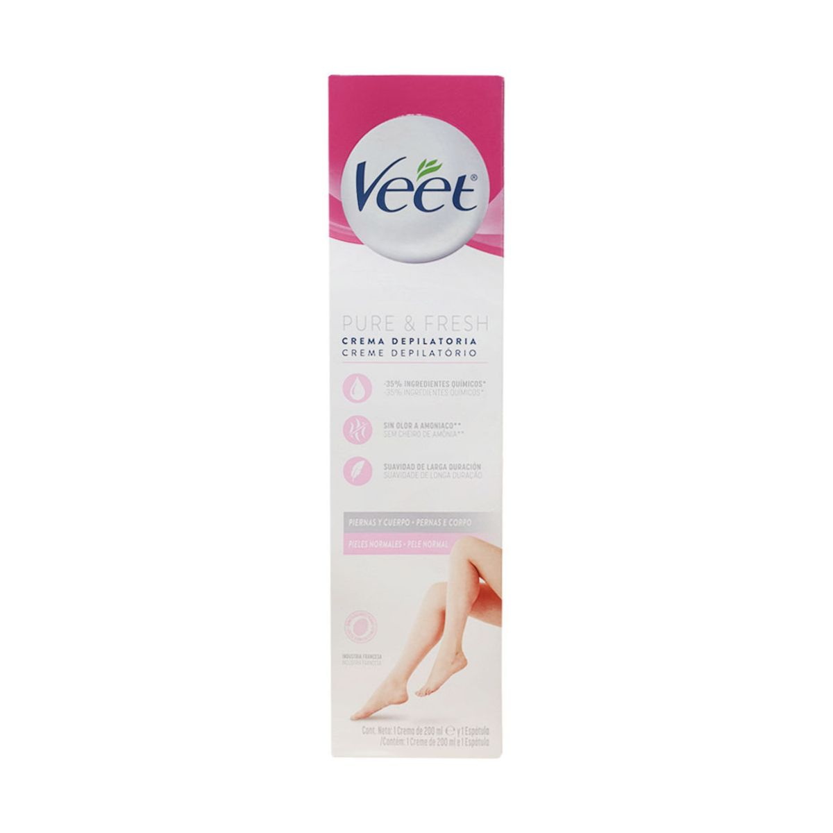 VEET - Crema Depilatoria Veet Pure Fresh Piel Normal Piernas y Cuerpo Envase 200 mL