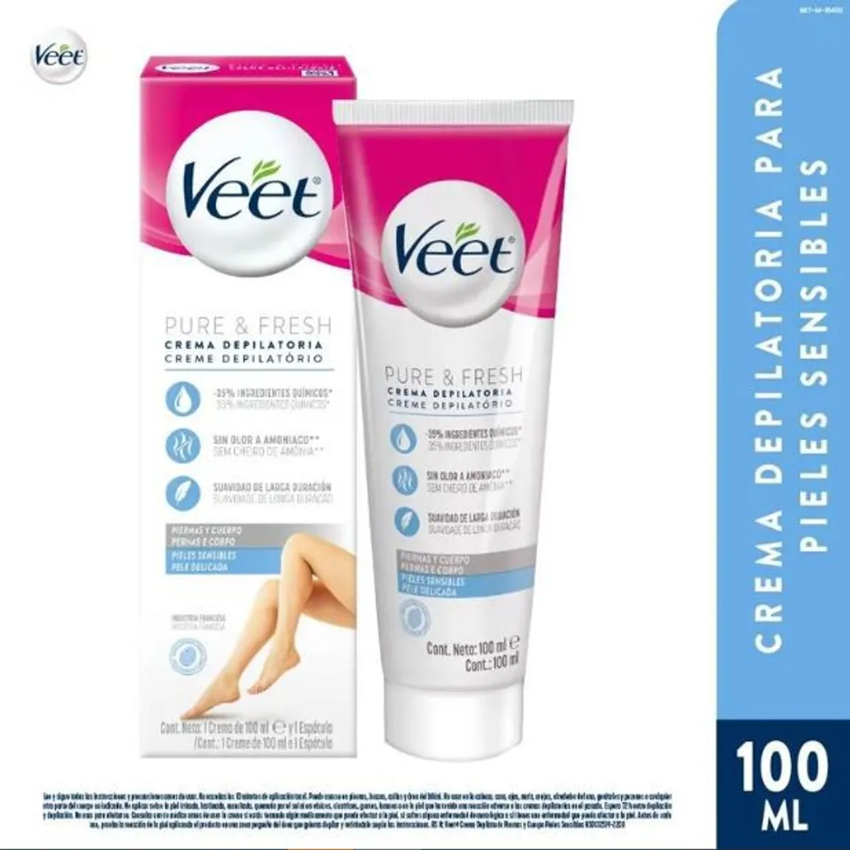 VEET - Crema Depilatoria Veet Pure Fresh Piel Normal Piernas y Cuerpo Envase 100 mL