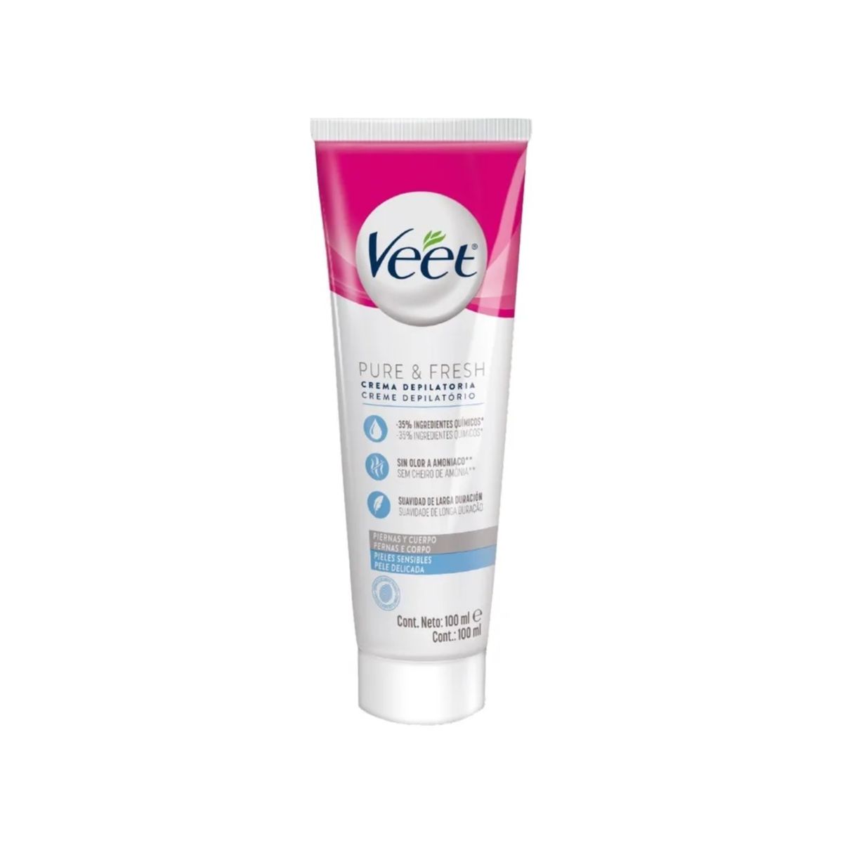 VEET - Crema Depilatoria Veet Pure Piel Sensible Piernas y Cuerpo Envase 100 mL
