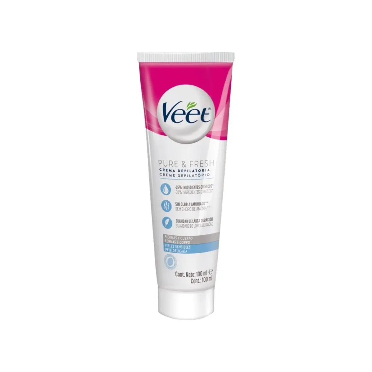 VEET - Crema Depilatoria Veet Pure Piel Sensible Piernas y Cuerpo Envase 100 mL