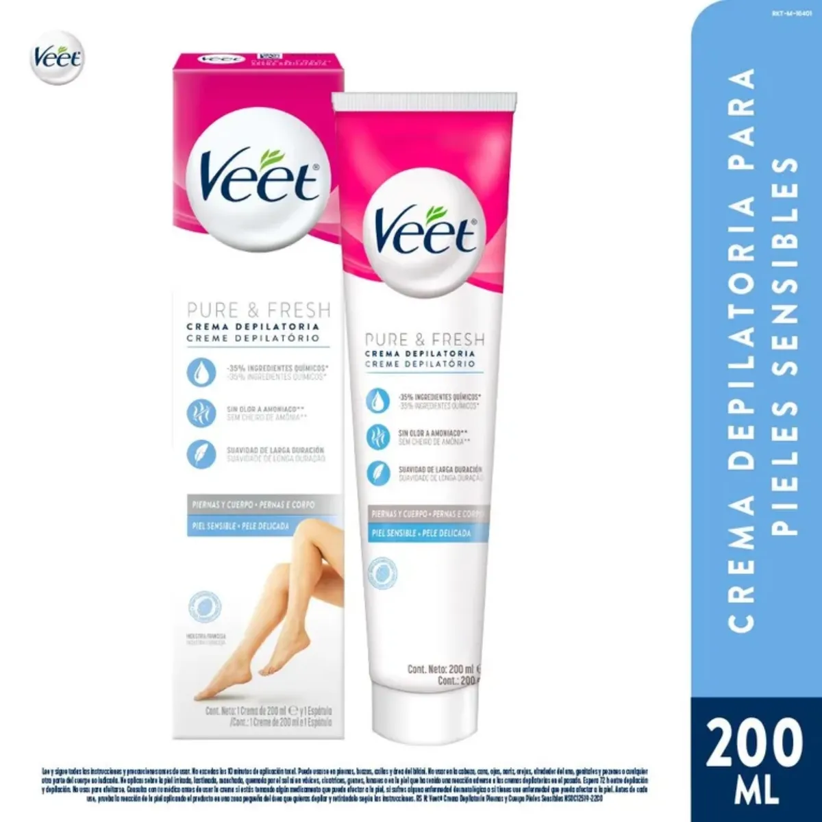 VEET - Crema Depilatoria Veet Pure Piel Sensible Piernas y Cuerpo Envase 100 mL