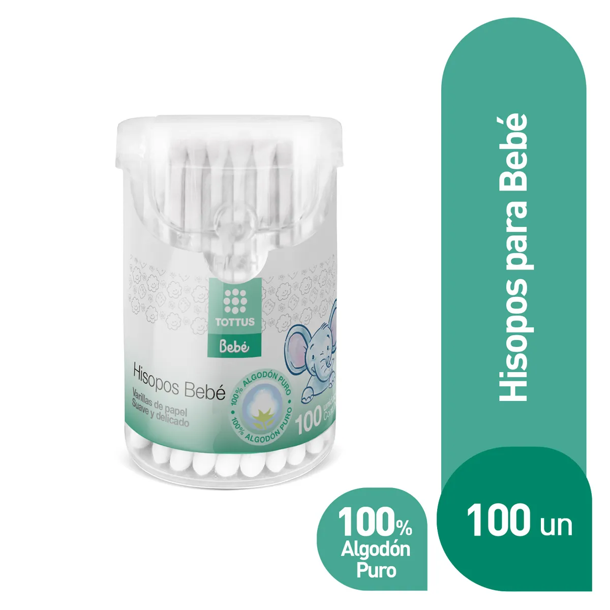 TOTTUS - Hisopos Papel Tottus Bebé Envase 100 Und