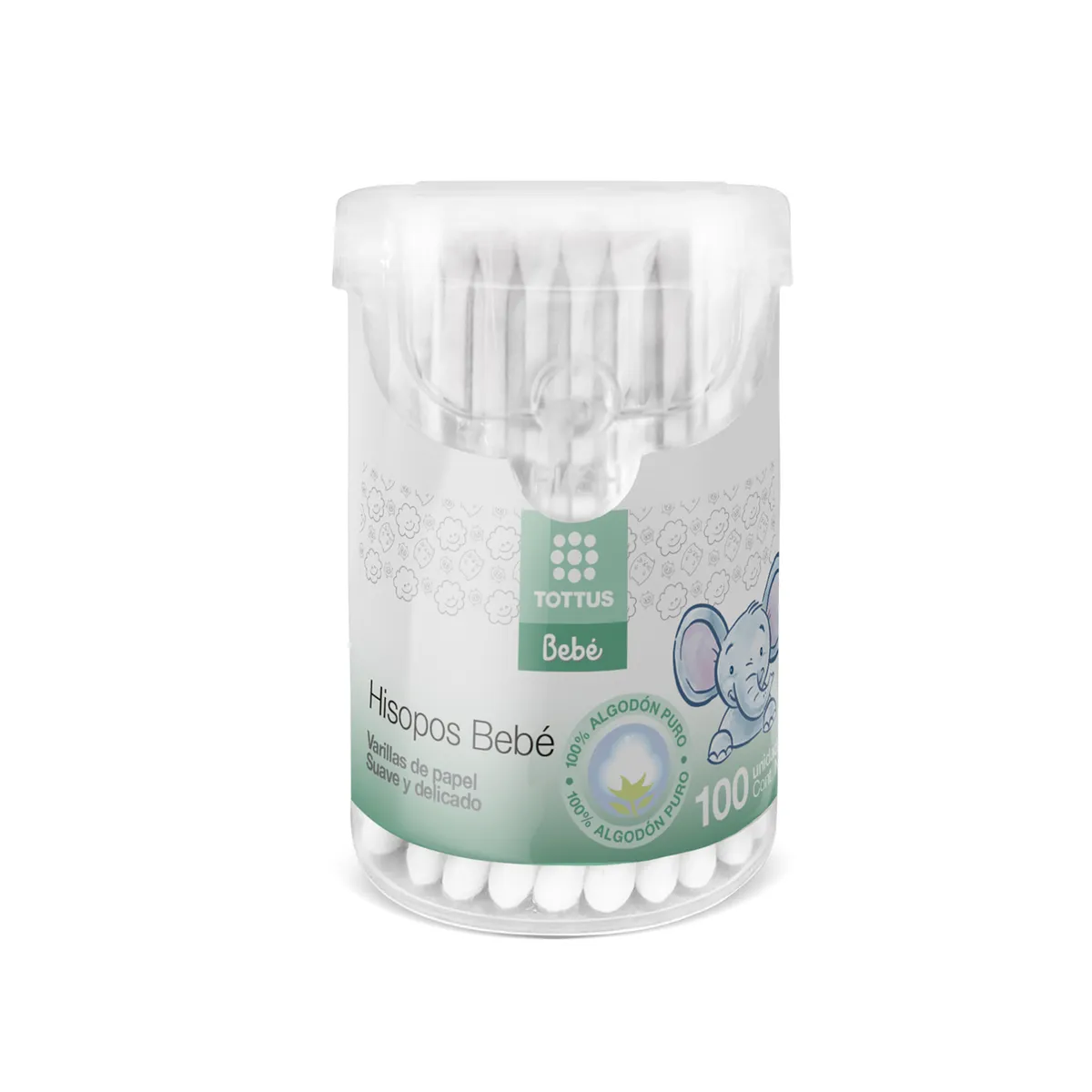 TOTTUS - Hisopos Papel Tottus Bebé Envase 100 Und
