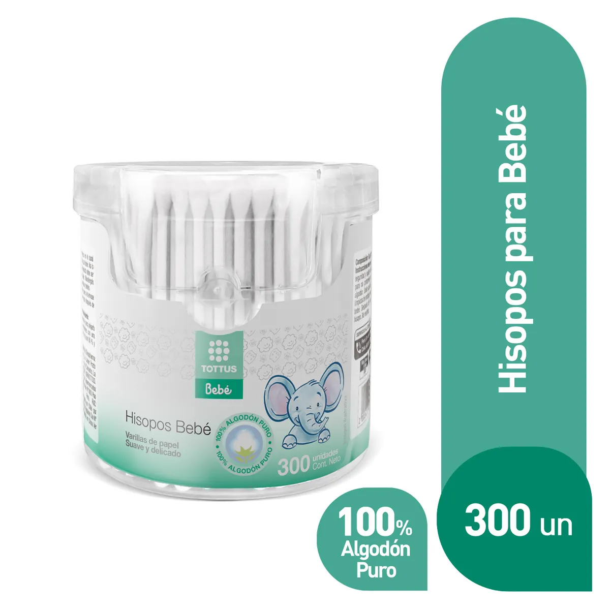 TOTTUS - Hisopos Papel Tottus Bebé Envase 300 Und