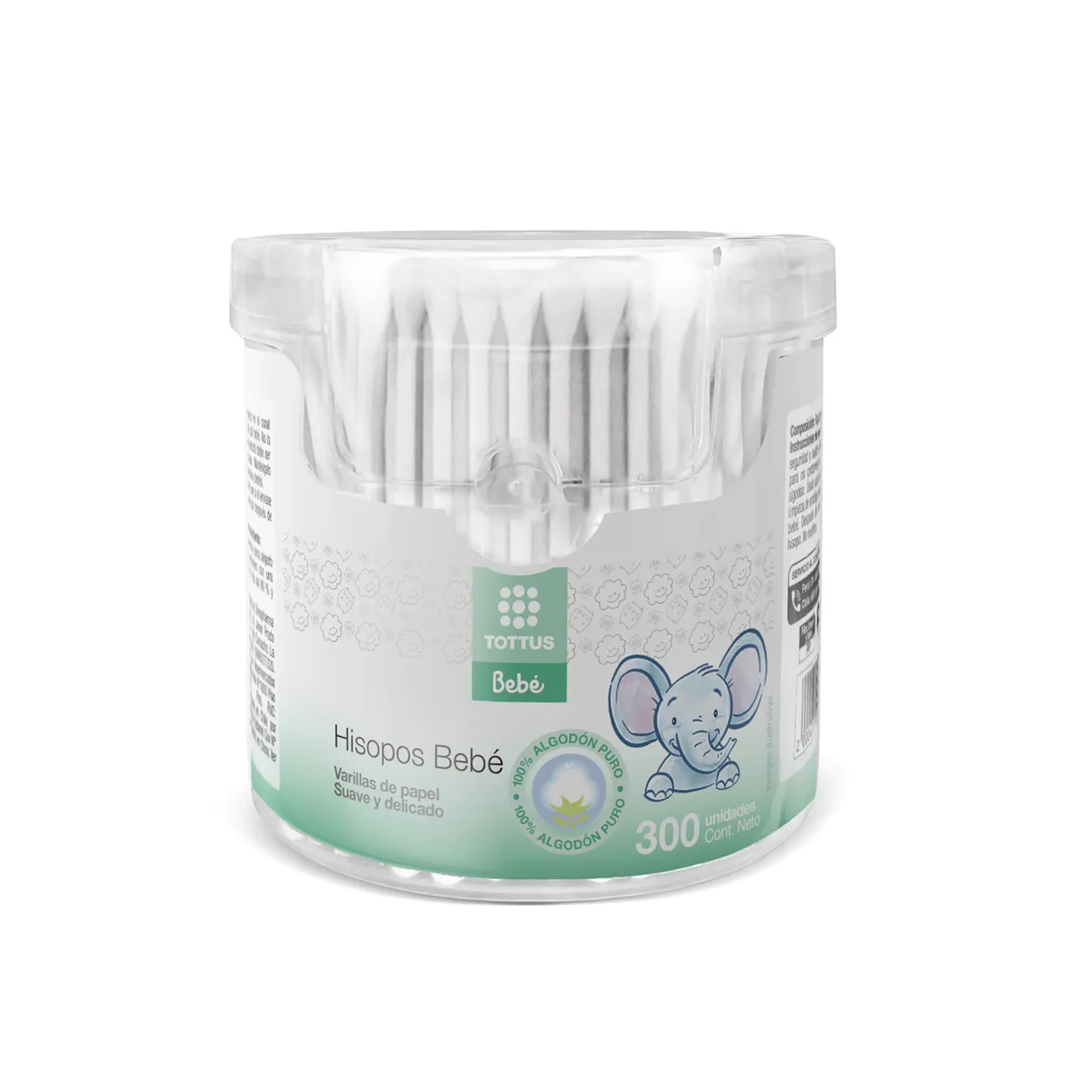 TOTTUS - Hisopos Papel Tottus Bebé Envase 300 Und
