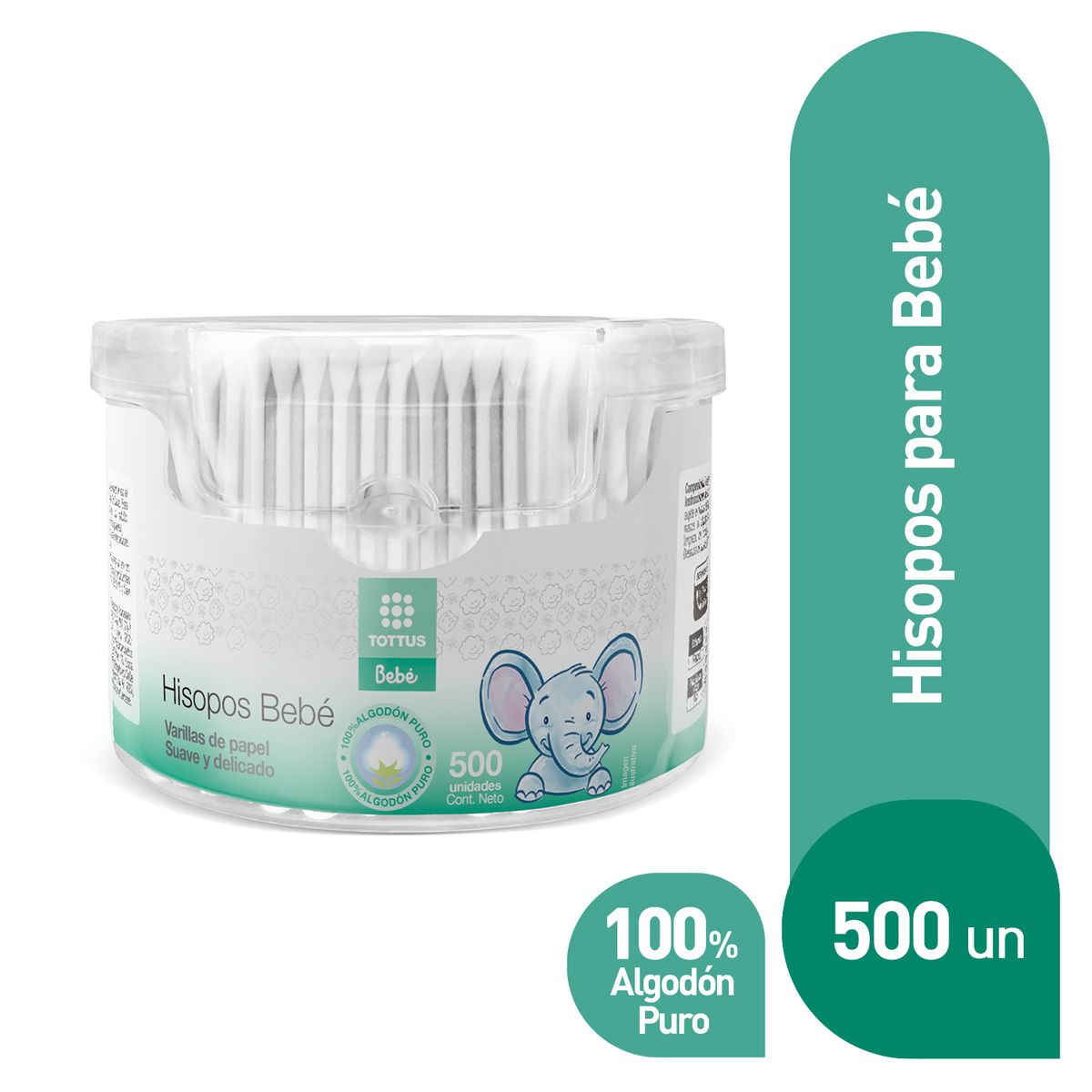 TOTTUS - Hisopos Papel Tottus Bebé Envase 500 Und