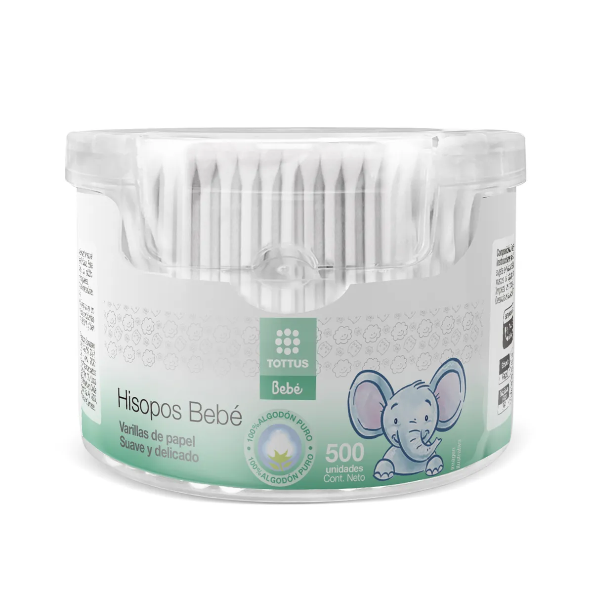 TOTTUS - Hisopos Papel Tottus Bebé Envase 500 Und