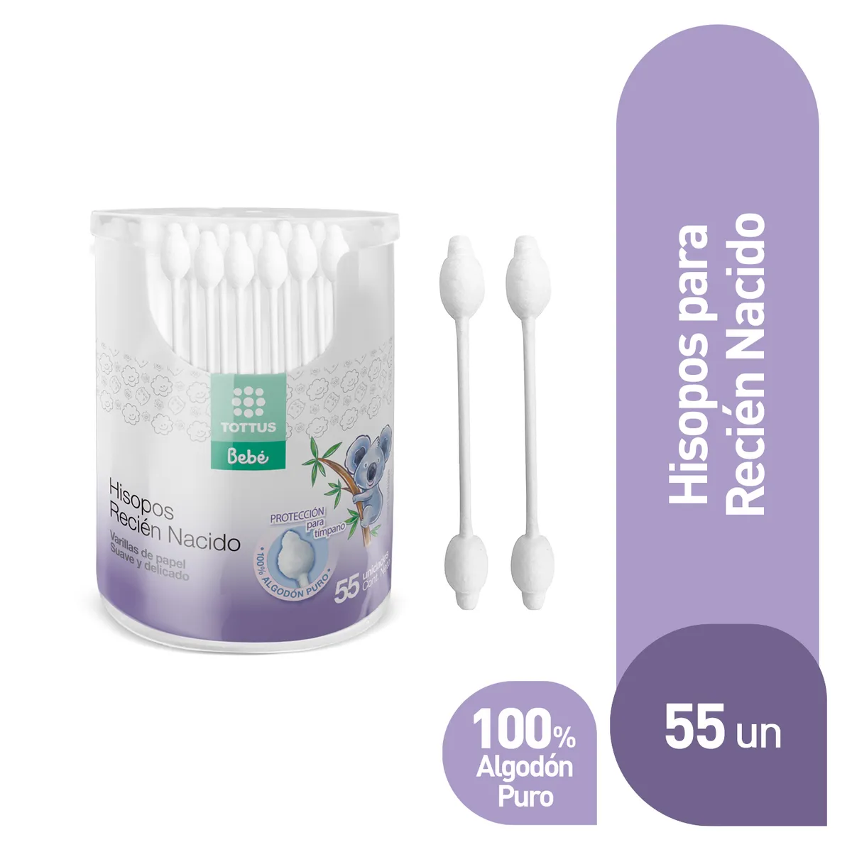 TOTTUS - Hisopos Papel Tottus Recién Nacidos Envase 55 Und