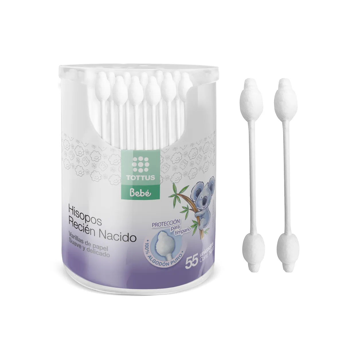 TOTTUS - Hisopos Papel Tottus Recién Nacidos Envase 55 Und
