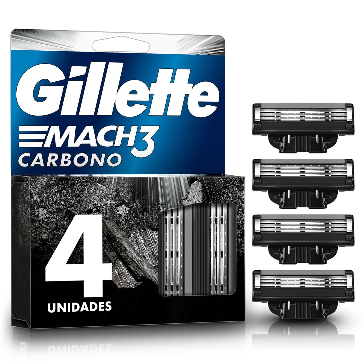 GILLETTE - Cartucho de Afeitar Gillette Mach3 Carbono Empaque 4 Und