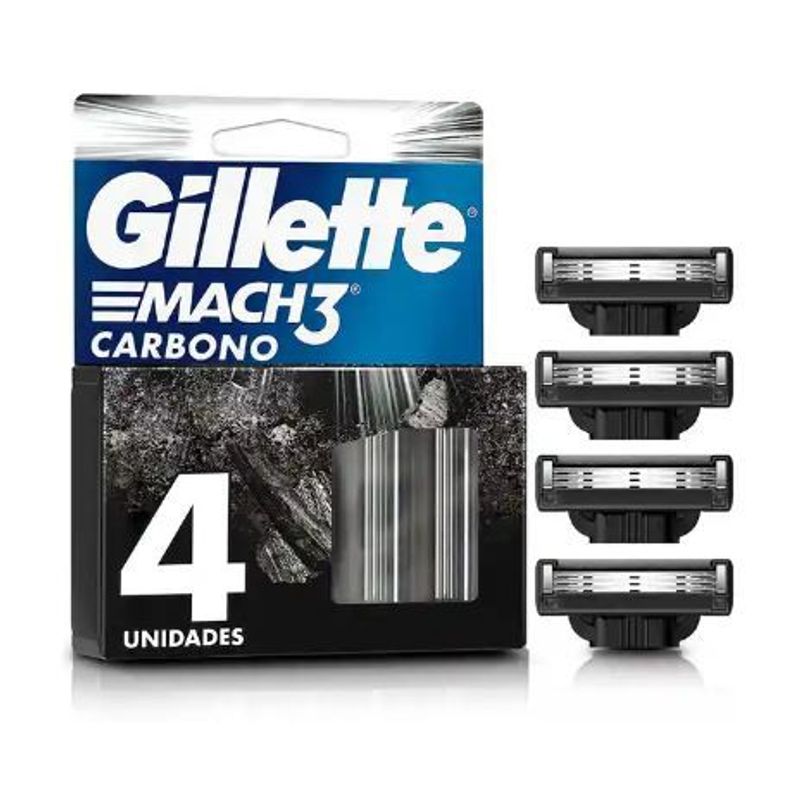 GILLETTE - Cartucho Maquina Afeitar Gillette Mach3 Carbono x 4 unidades