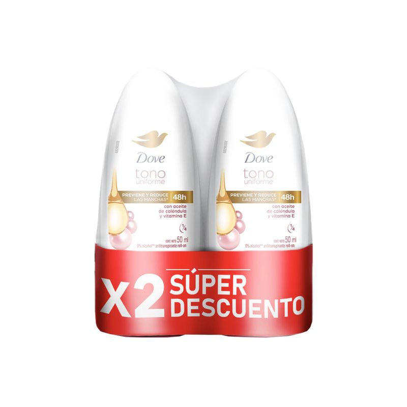 DOVE - Antitranspirante Roll On Dove 48H Tono Uniforme 50mL x 2