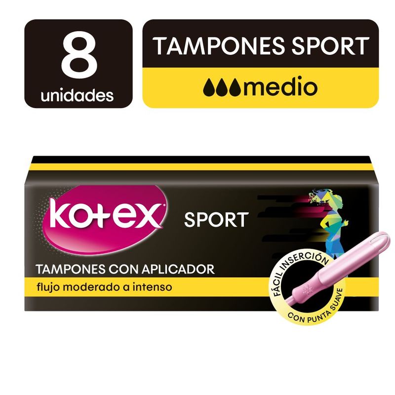 KOTEX - Tampón Kotex Sport Medio Con Aplicador Caja 8 Und