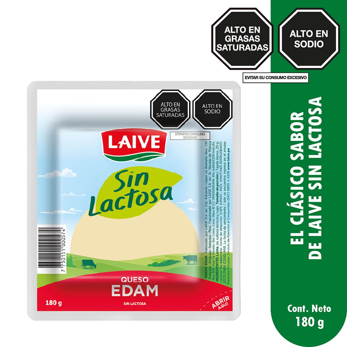 LAIVE - Queso Edam Sin Lactosa Laive Empaque 180 g