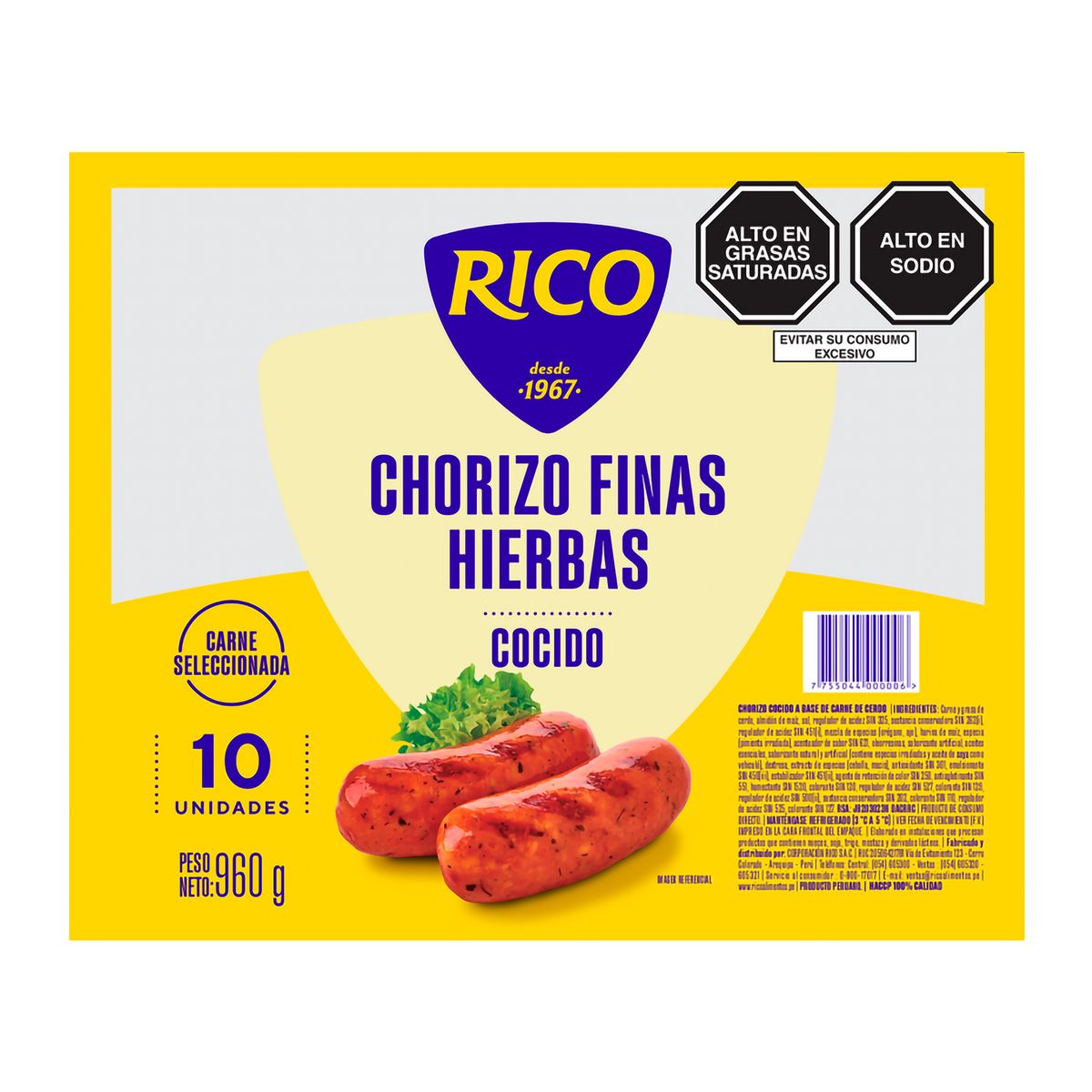 RICO - Chorizo Precocido Rico Finas Hierbas Empaque 960 g
