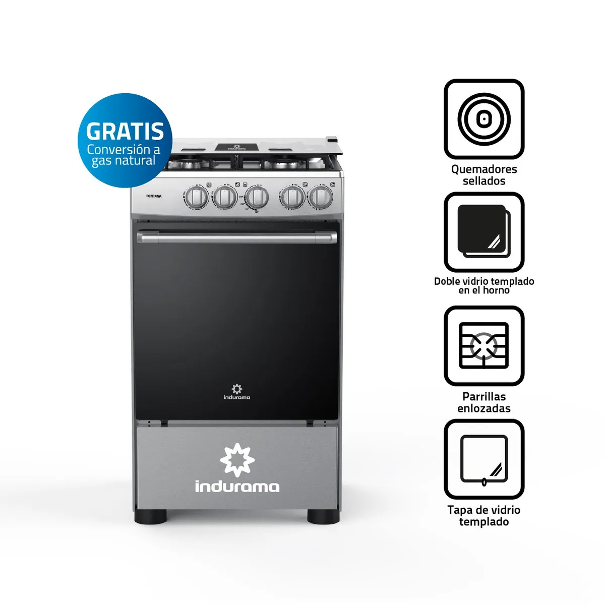 INDURAMA - Cocina 20 Pulgadas 4 Hornillas Fontana Gris