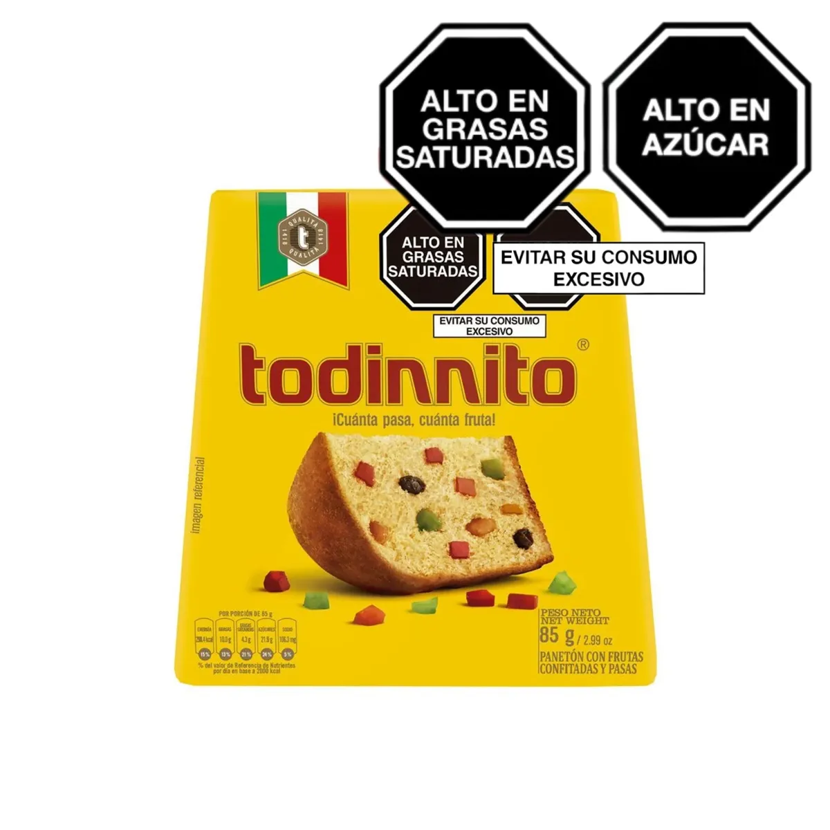 TODINNO - Panetón Todinnito Frutas Confitadas Pasas Caja 85 g