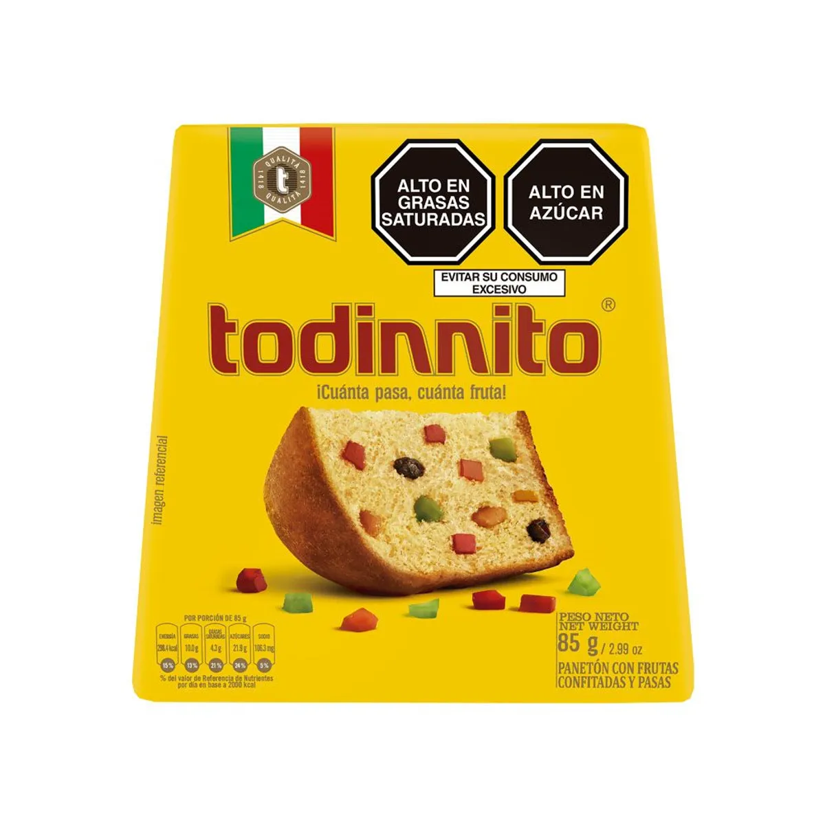 TODINNO - Panetón Todinnito Frutas Confitadas Pasas Caja 85 g