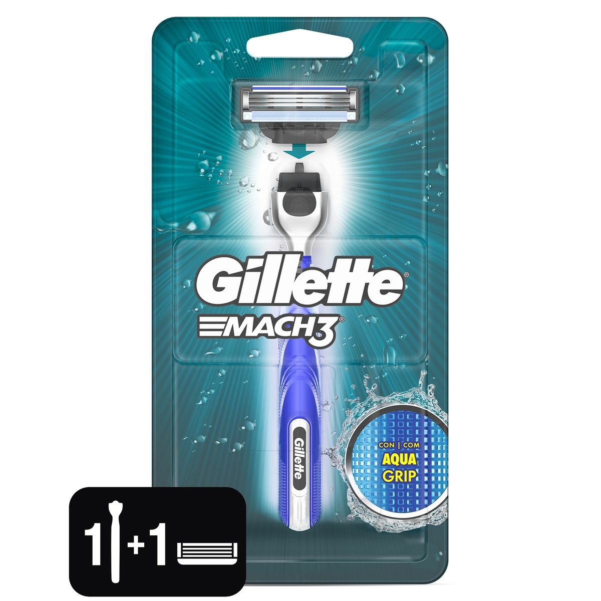 GILLETTE - Máquina de Afeitar Gillette Mach3 Aqua Grip Empaque 1 Und