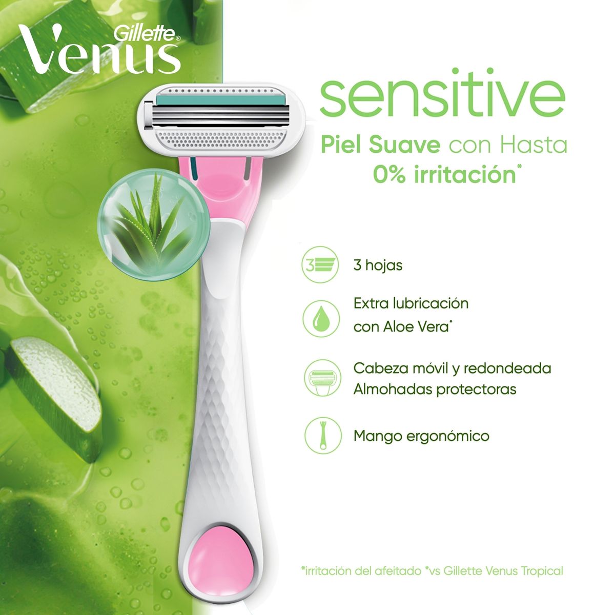 VENUS - Máquina de Afeitar Venus Sensitive Aloe Vera Empaque 1 Und