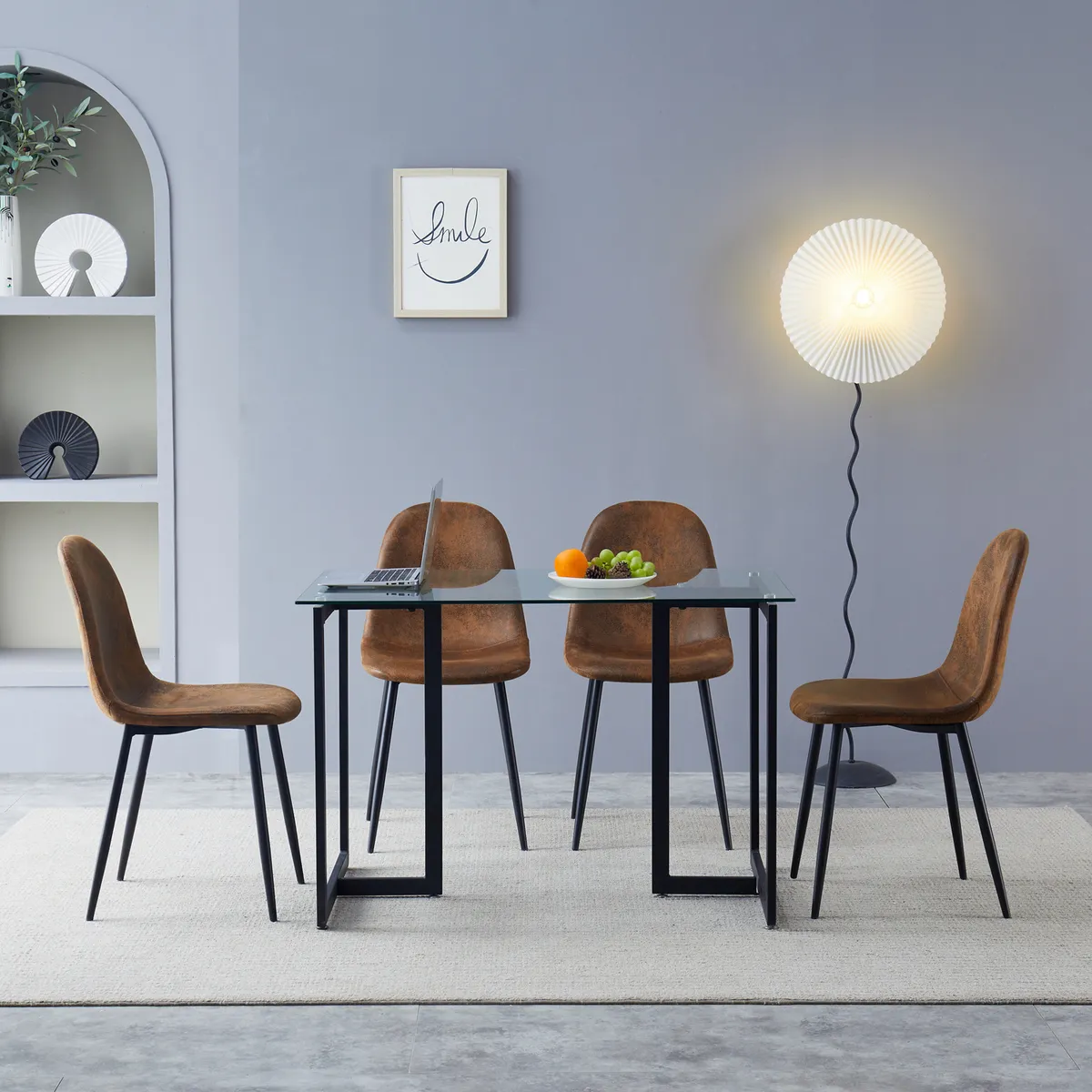 CASA JOVEN - Juego de Comedor Vidrio + 4 Sillas Suede