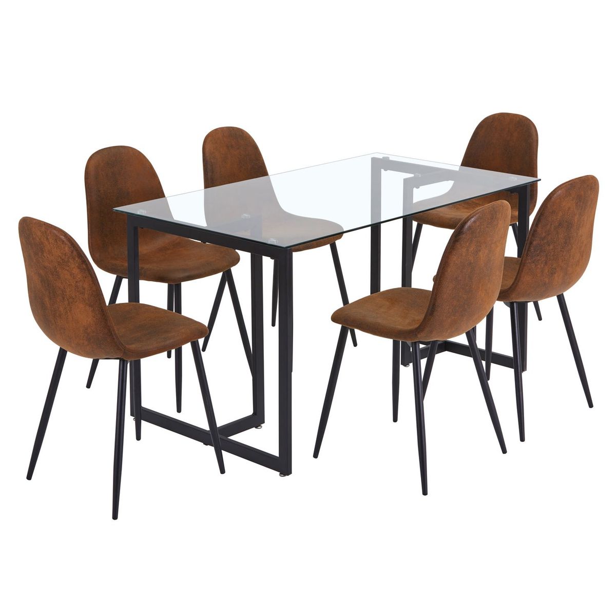 CASA JOVEN - Juego de Comedor Vidrio + 6 Sillas Suede