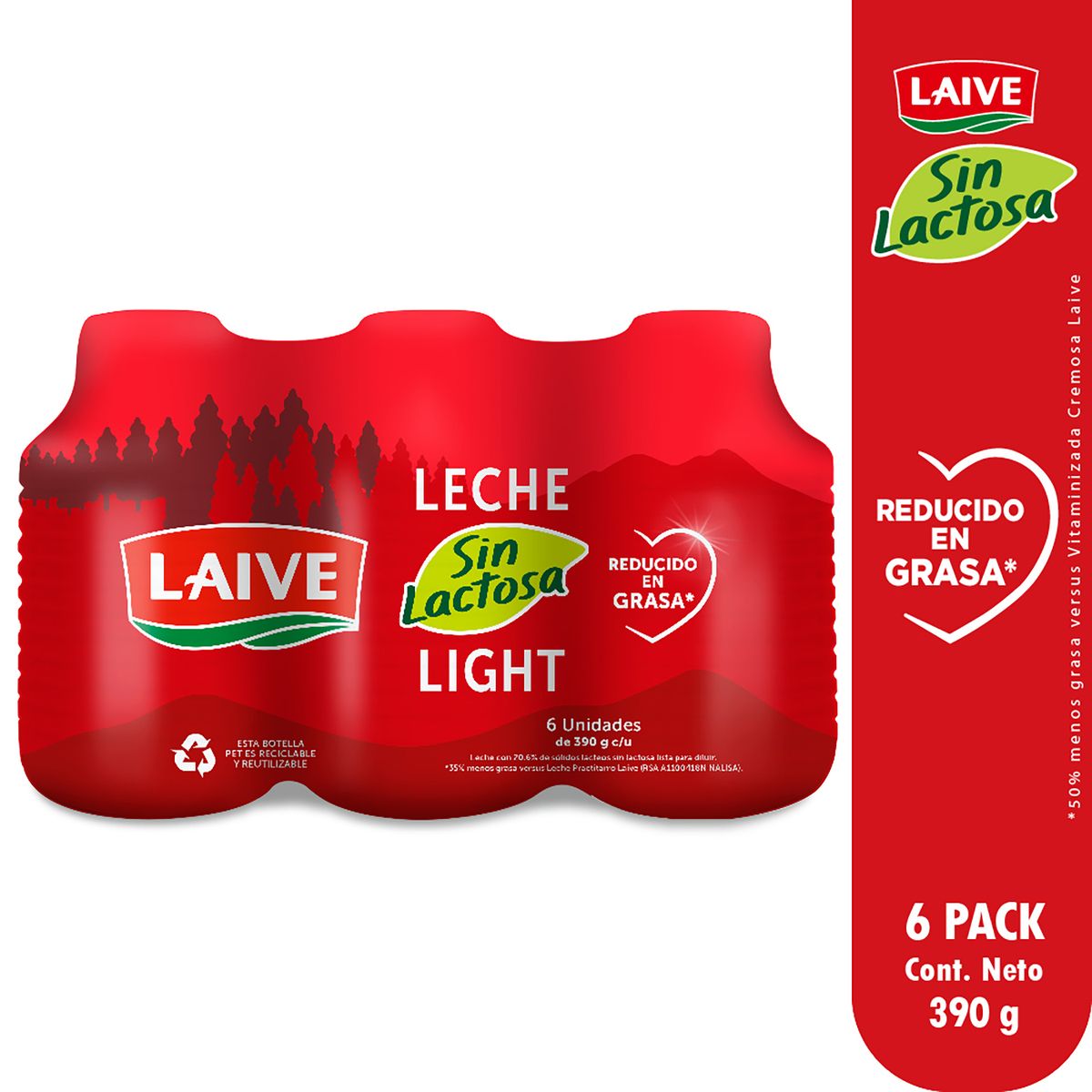 LAIVE - Leche Laive Sin Lactosa Sixpack Botella 390 g