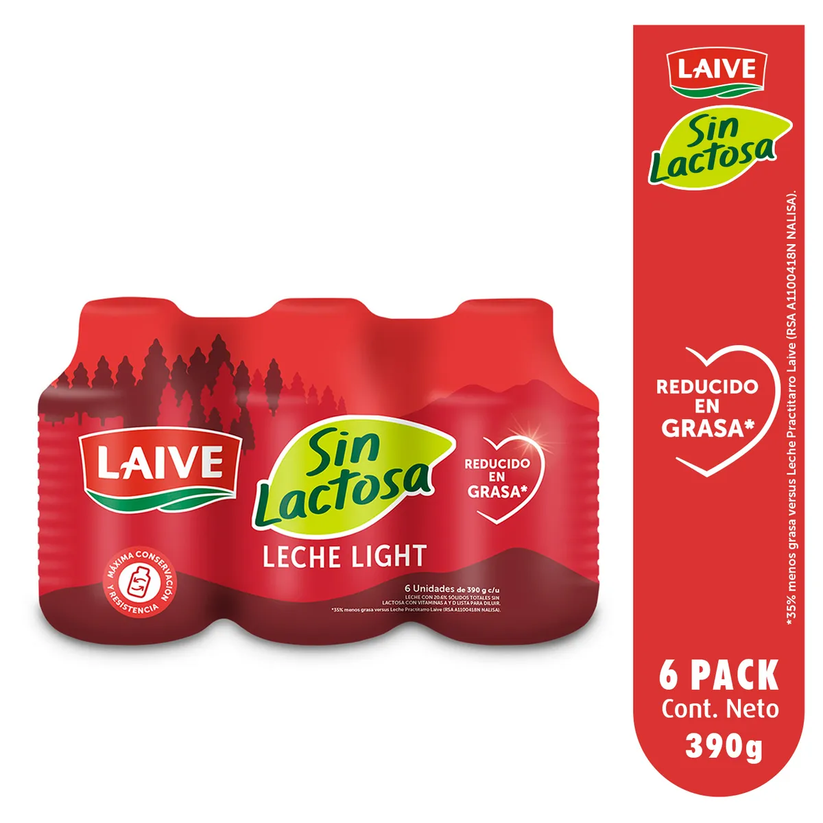 LAIVE - Leche Laive Sin Lactosa Sixpack Botella 390 g