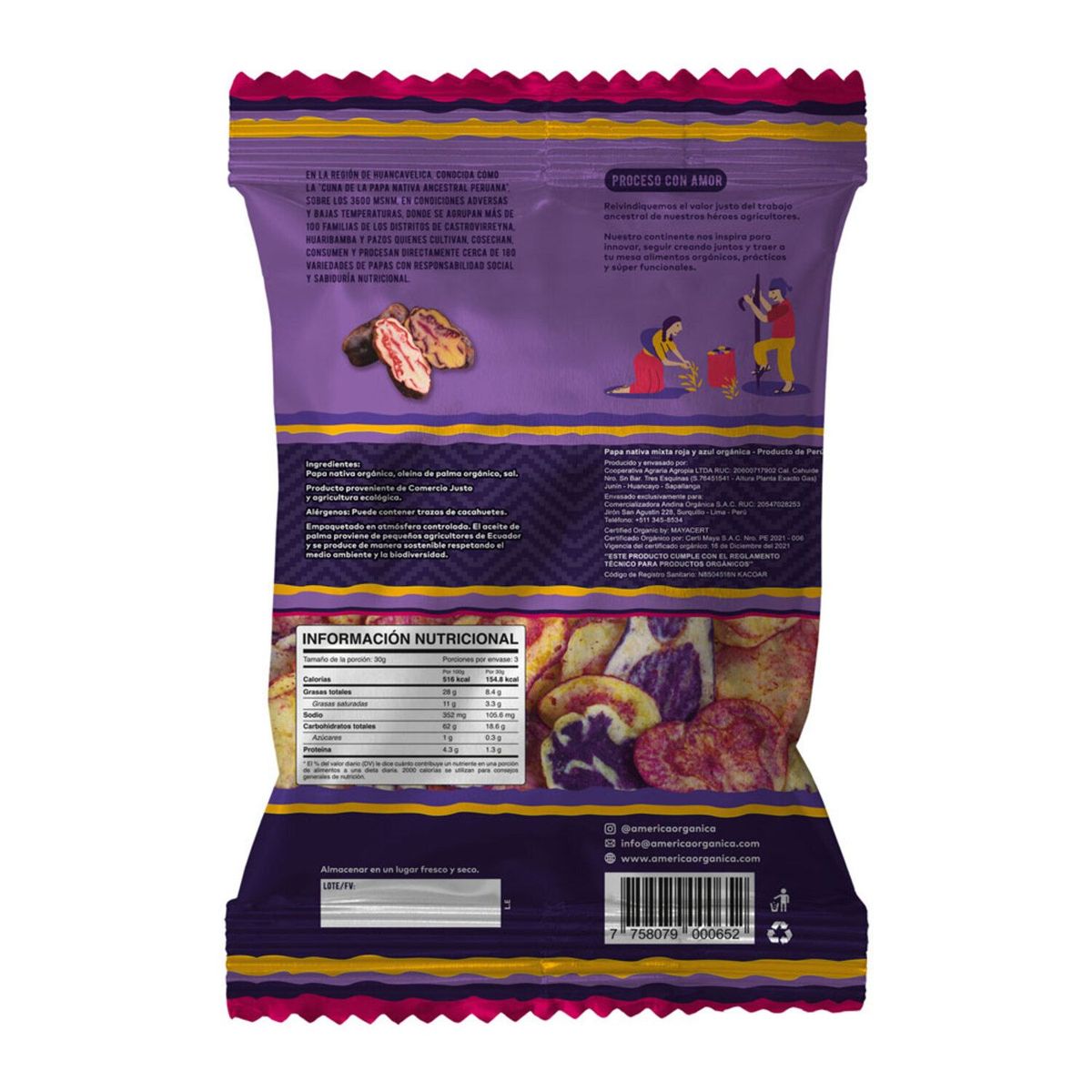 AMERICA ORGANICA - Chips Papas Nativas América Orgánica Bolsa 90 g