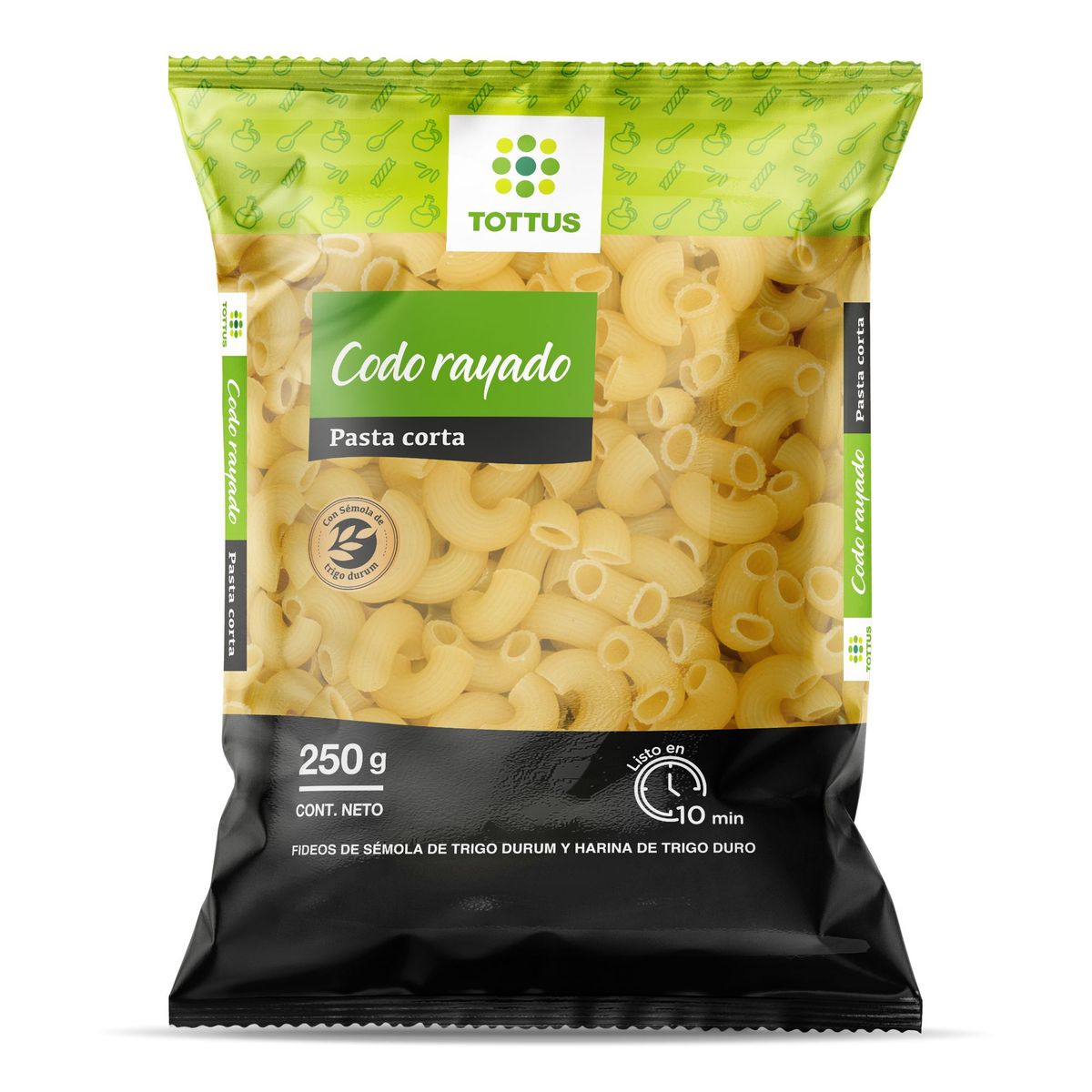 TOTTUS - Pasta Tottus Codo Rayado Bolsa 250 g